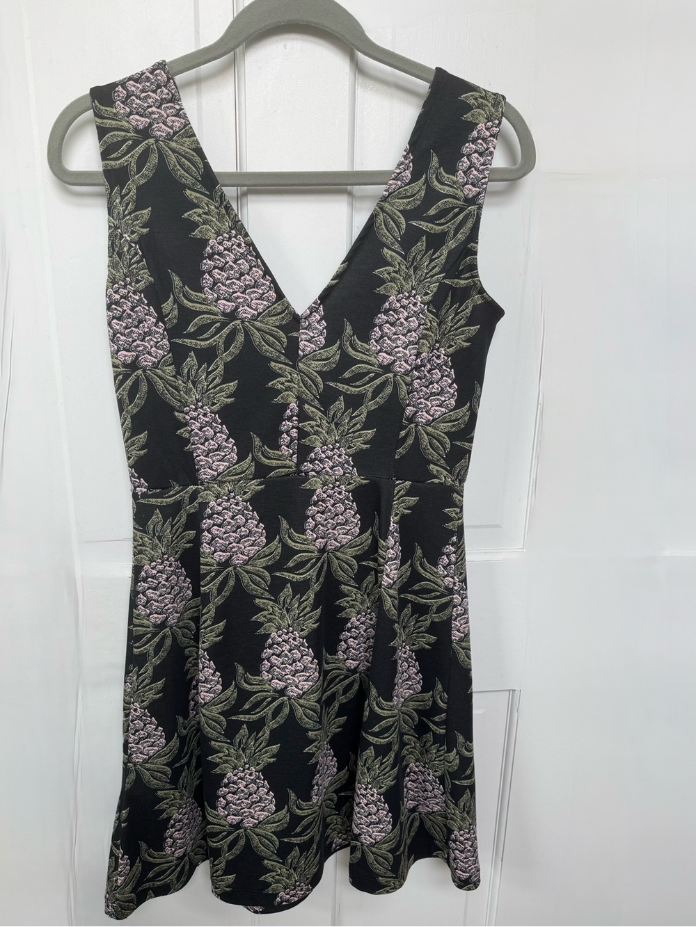 H&M Black V-Neck Dress with Pink and Green Pineapple Print